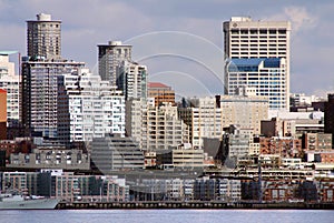 Seattle, Washington, USA city landscape skyline from Alki Beach daytime