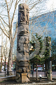 Seattle, Washington, USA. March 2020. Pioneer Square totem pole