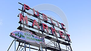 SEATTLE WASHINGTON USA - October 2014 - Public Market Center Sign, Pike Place