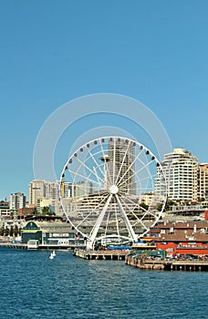 Seattle, Washington waterfront and city skyline and the iconic Great Wheel in