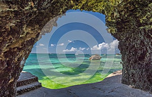 Seaview from the cave at Boracay island White Beach of Philippines