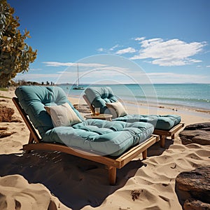 Seaview recliners Chaise lounges on the beach offer relaxation and ocean vistas