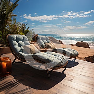 Seaview recliners Chaise lounges on the beach offer relaxation and ocean vistas