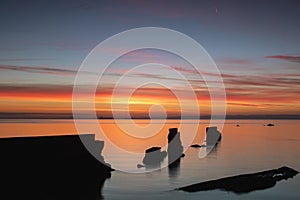 Seawall at Seafield, Kirkcaldy at sunrise