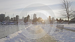 Seawall in Stanley Park, Boats in Marina, Coal Harbour, Urban City Skyline