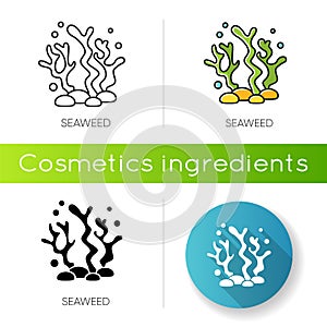 Seaweed icon. Natural component. Skincare treatment product. Antiaging effect. Marine grass extract. Cosmetic ingredient