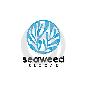 Seaweed Logo, Underwater Plant Vector, Simple Leaf Design, Illustration Template Symbol Icon