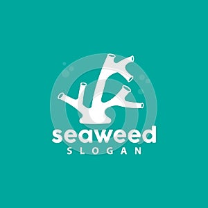 Seaweed Logo, Underwater Plant Vector, Simple Leaf Design, Illustration Template Symbol Icon