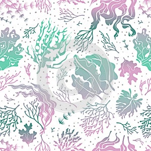 Seaweed seamless pattern. Marine plants silhouette texture. Sea kelp endless vector wallpaper