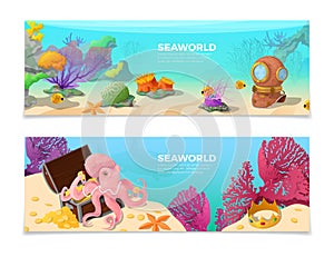 Seaworld word on underwater background photo