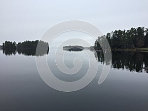 Sebago Lake in Maine on a foggy morning