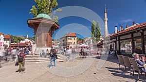 The Sebilj fountain in Sarajevo old city in Bosnia and Herzegovina timelapse hyperlapse.
