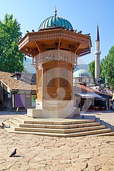 Sebilj and street scene, Sarajevo