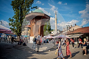 Sebilj wooden fountain in Sarajevo, Bosnia and Herzegovina