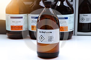 sec-Butyl acetate in glass,Hazardous chemicals and flammable symbols