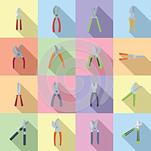 Secateurs icons set flat vector. Agriculture cut