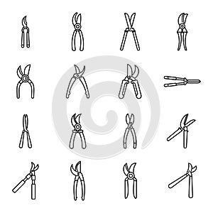 Secateurs icons set outline vector. Agriculture cut