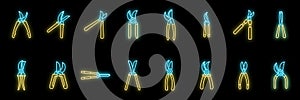 Secateurs icons set vector neon