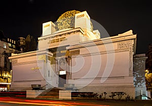 Secession Exibition Hall in Vienna at night