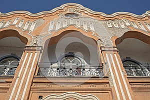 Secessionist building in Szekesfehervar, Hungary.Summer season.