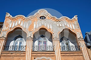 Secessionist building in Szekesfehervar, Hungary.Summer season.