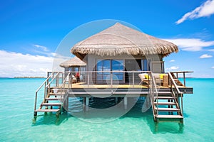 seclude overwater bungalow with private deck and steps into sea