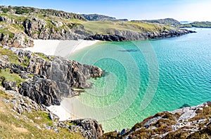 Secluded beach in Achmelvich Bay, Scotland