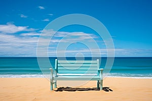 Secluded Beach Bench Overlooking Pristine Blue Ocean.