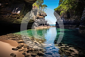 secluded beach cove with calm tidal pool