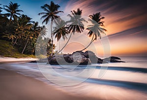 A secluded beach with palm trees