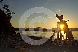 Secluded beach sunset