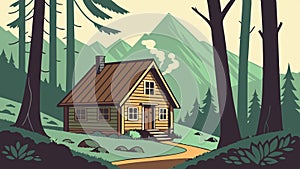 Secluded Cabin in Dense Pine Forest, vector design Generative AI