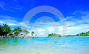 Secluded lagoon with clear blue sky photo