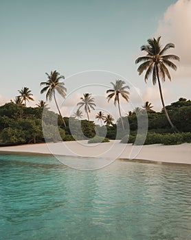 Secluded Tropical Beach with Crystal Clear Waters and Lush Greenery.