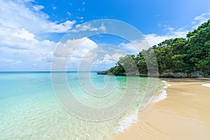 Secluded tropical paradise beach with clear blue lagoon water, Ishigaki Island, Okinawa, Japan