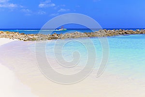 Secluded turquoise beach in Aruba, Caribbean Blue sea, Duth Antilles