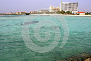 Secluded turquoise beach in Aruba, Caribbean Blue sea, Duth Antilles