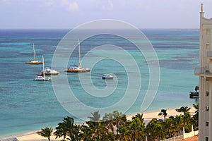 Secluded turquoise beach in Aruba, Caribbean Blue sea, Duth Antilles