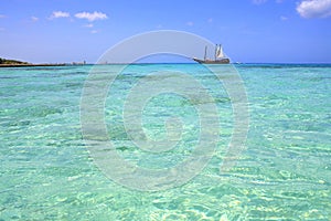 Secluded turquoise beach in Aruba, Caribbean Blue sea, Duth Antilles