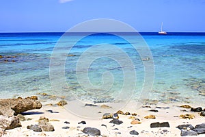 Secluded turquoise beach in Aruba, Caribbean Blue sea, Duth Antilles