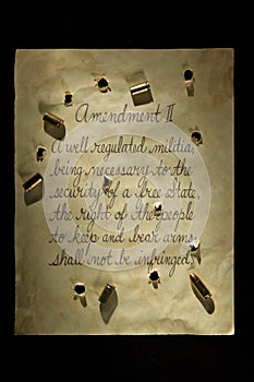 Second amendment with bullets and bullet holes
