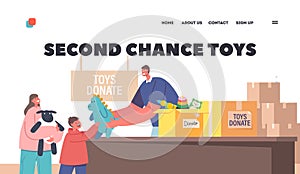 Second Chance Toys Landing Page Template. Altruistic Help to Kids, Charity, Caring and Philanthropy Concept