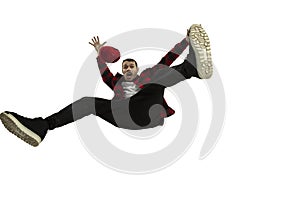 A second before falling - young man falling down with bright emotions and expression