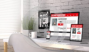 Second-hand store responsive web on devices mockup