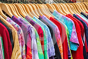 Second-hand T-shirts on display at Broadway Market in Hackney, East London