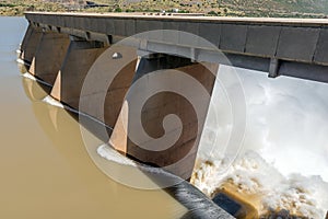 The second largest dam in South Africa, Vanderkloof Dam, overflowing