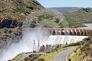 Second largest dam in South Africa, Vanderkloof Dam, overflowing