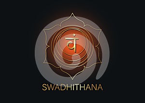 Second Swadhisthana chakra with the Hindu Sanskrit seed mantra Vam. Orange and Gold  flat design style symbol for meditation, yoga photo