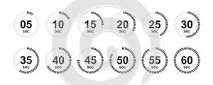 Second timer, clock, stopwatch, countdown timer icon set.