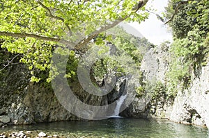 Second waterfall falling through the cliffs on Fonias river at Samothrace island, Greece